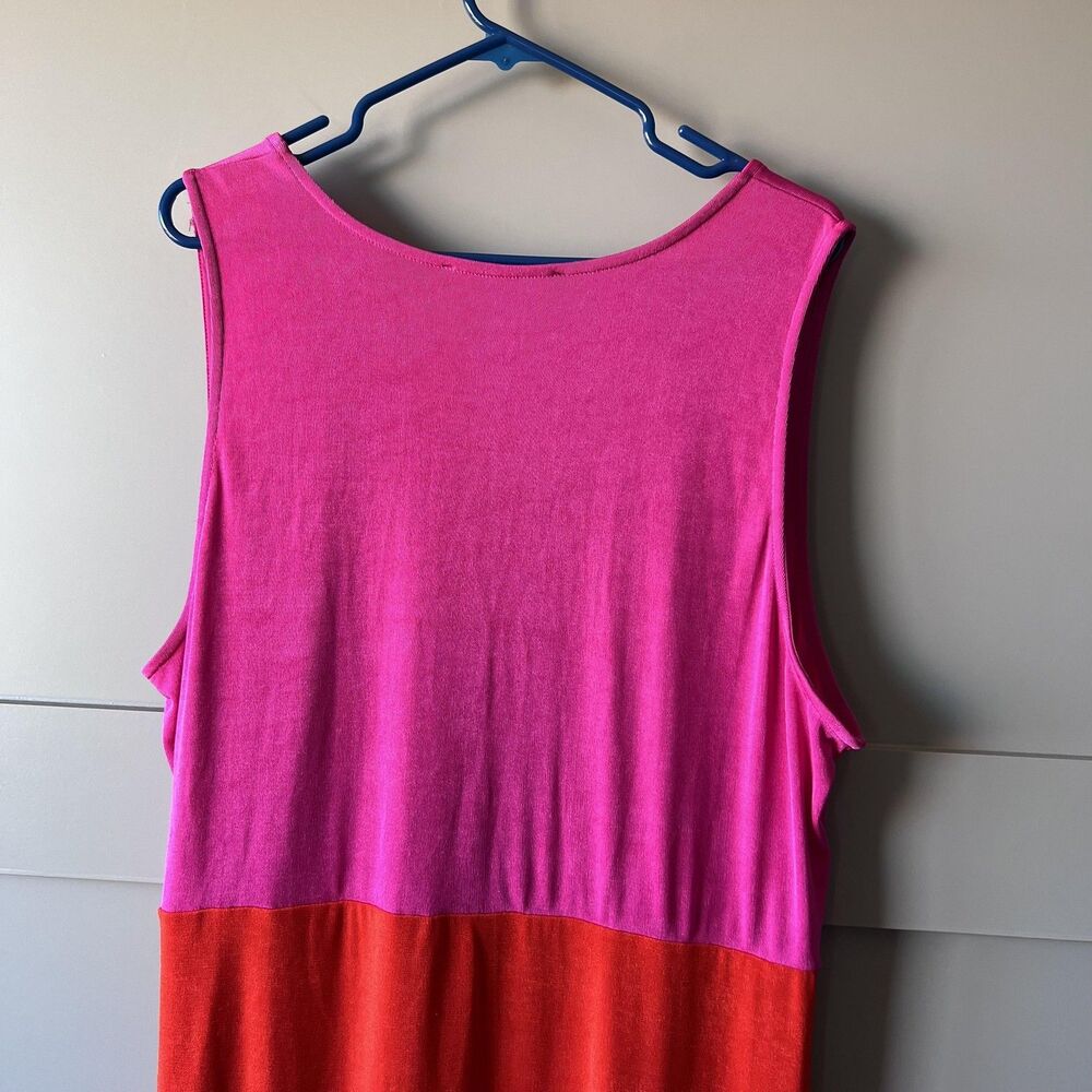 Nina Parker Dress Womens 3X Pink Red Colorblock Sleeveless Ruched Tulip Hem Maxi - Picture 6 of 9